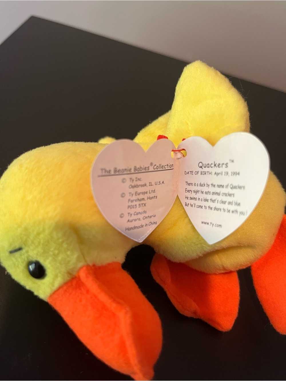 TY Beanie Baby, Quackers, Retired 1994 with Tags, Error in Tag. - Picture 2 of 8